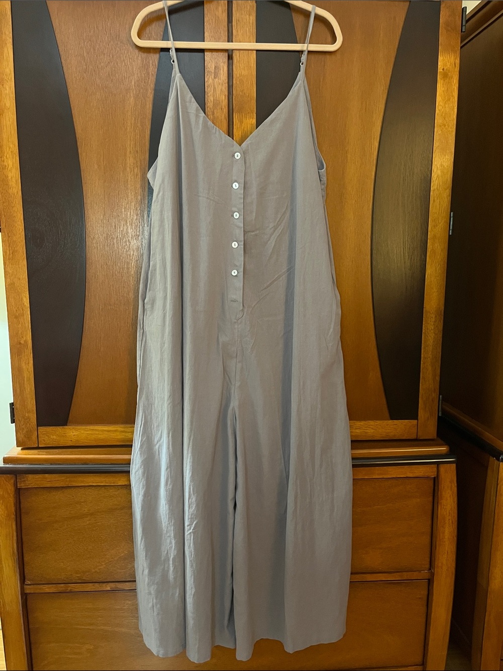 NWT Sage Green Wide-Leg Adjustable Spaghetti Strap Jumpsuit w/Pockets & Placket